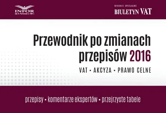 Przewodnik po zmianach przepisów 2016. VAT, akcyza, prawo celne Tylko dziś